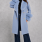 Women’s Blue Cashmere Blend Belted Coat with Faux Fur Trim for Luxury Winter Wear