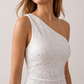 Women's Christa sequined asymmetric neck maxi dress with all-over shimmering sequins, elegant one-shoulder neckline, low open back, fitted silhouette and front thigh split, ideal for weddings, black-tie events, galas and formal evening occasions.