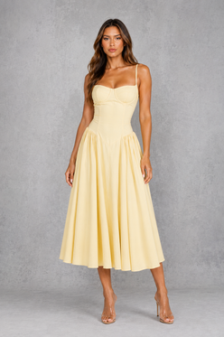 Women’s Corset Midi Dress with Lace-Up Back for Wedding & Occasion Wear