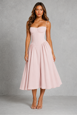 Women’s Corset Midi Dress with Lace-Up Back for Wedding & Occasion Wear