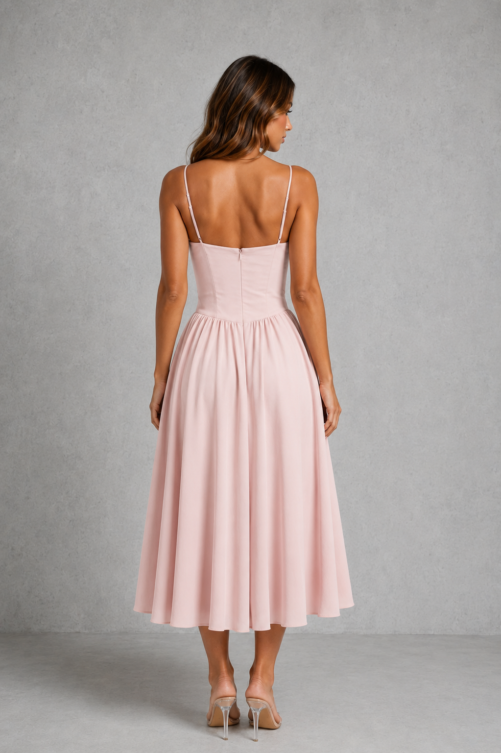Women’s Corset Midi Dress with Lace-Up Back for Wedding & Occasion Wear