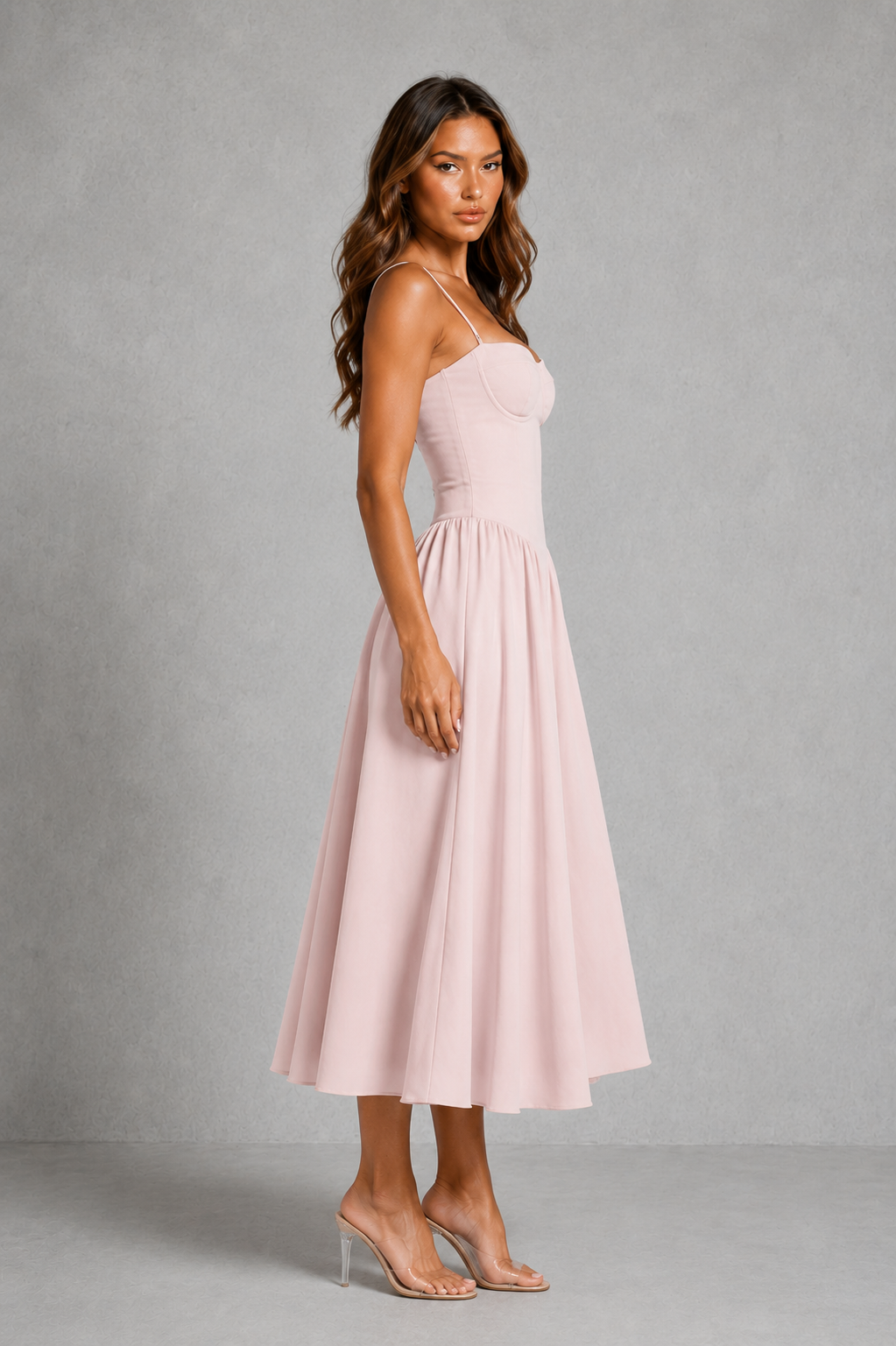 Women’s Corset Midi Dress with Lace-Up Back for Wedding & Occasion Wear
