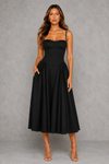 Women's Corset Midi Dress with Lace-Up Back – Black
