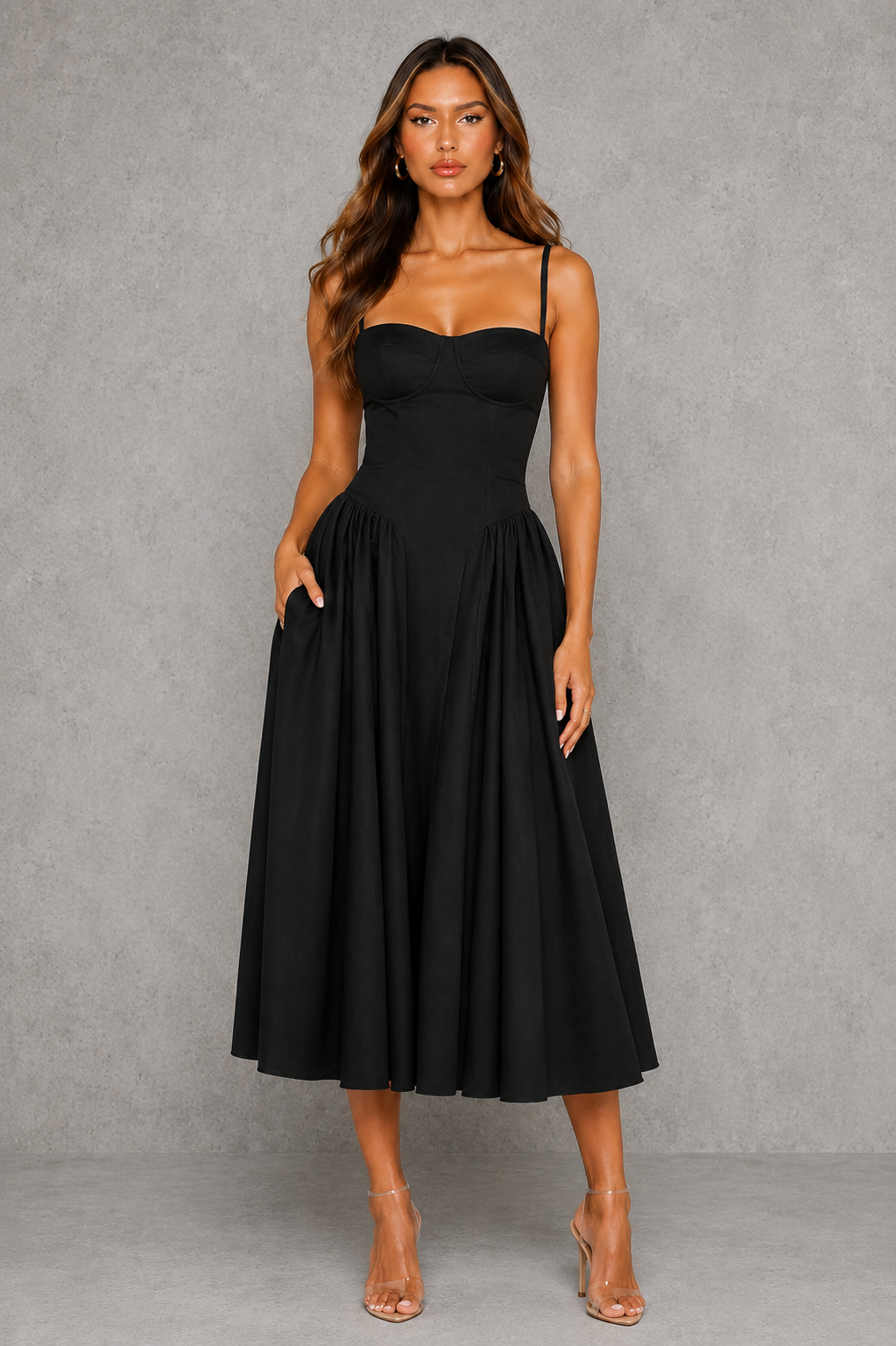 Women’s Corset Midi Dress with Lace-Up Back for Wedding & Occasion Wear