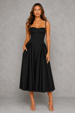 Women’s Corset Midi Dress with Lace-Up Back for Wedding & Occasion Wear