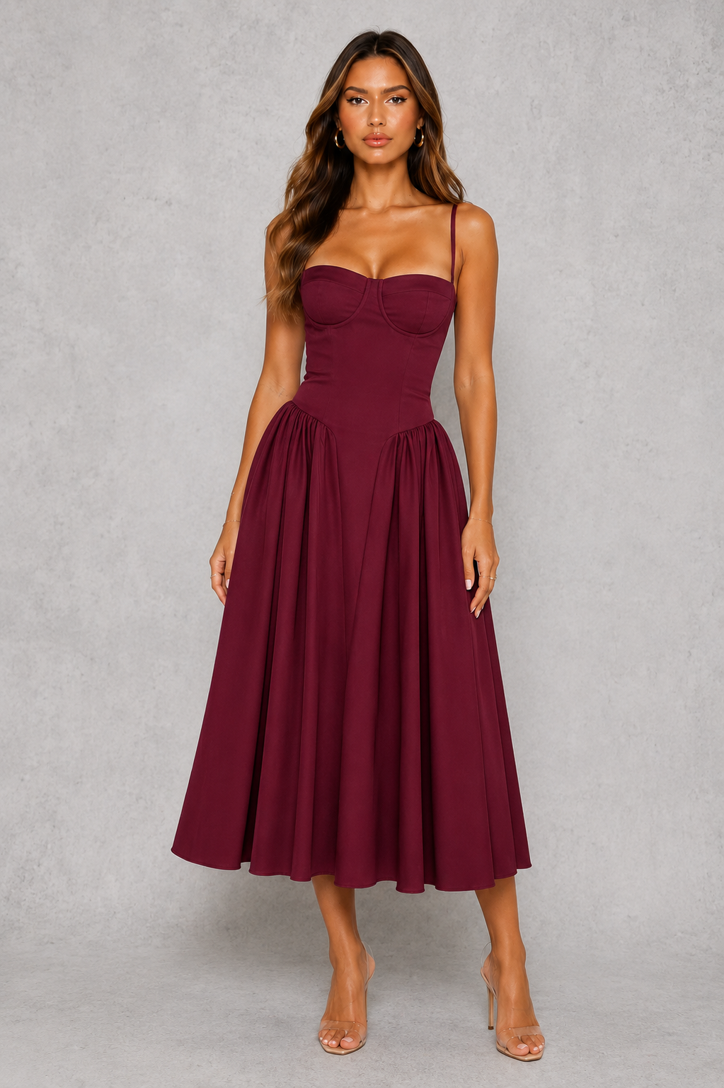 Women’s Corset Midi Dress with Lace-Up Back for Wedding & Occasion Wear