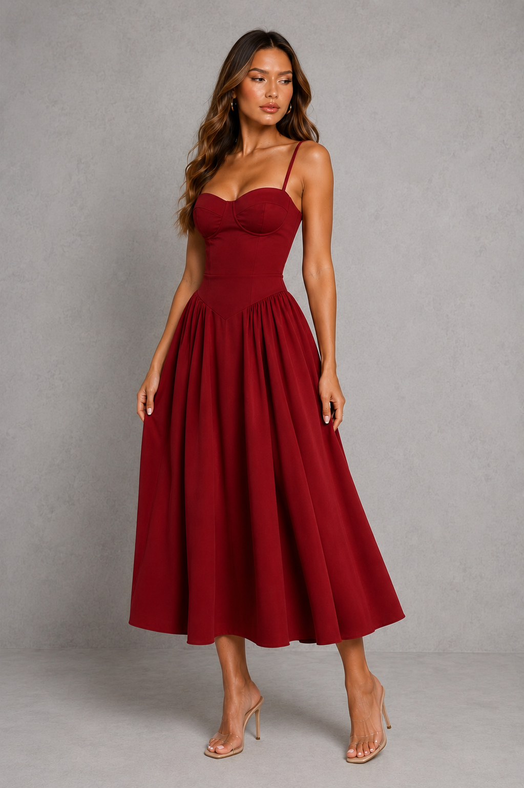 Women’s Corset Midi Dress with Lace-Up Back for Wedding & Occasion Wear