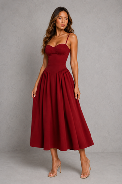 Women’s Corset Midi Dress with Lace-Up Back for Wedding & Occasion Wear