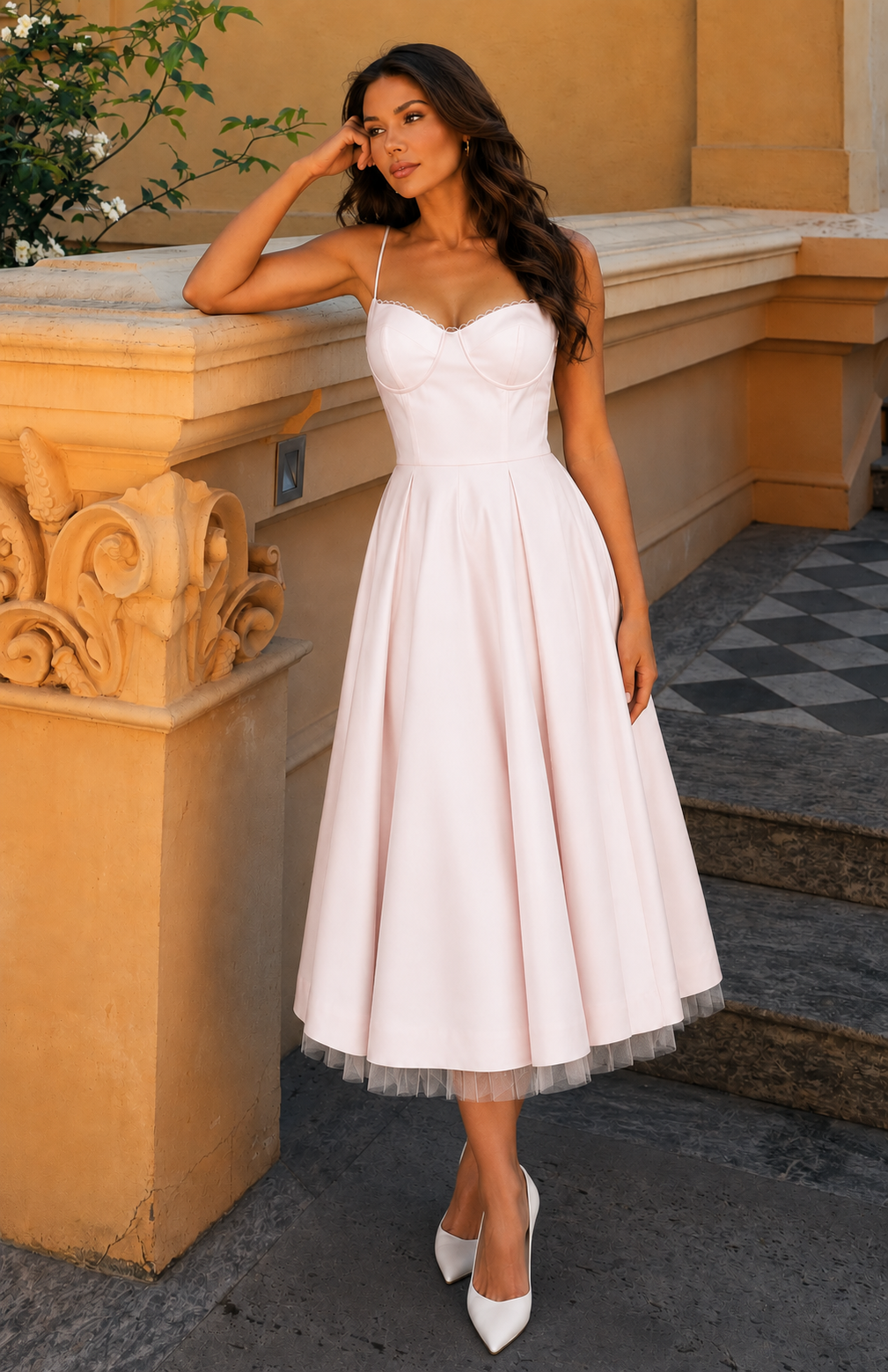 Women’s Corset Midi Dress with Sweetheart Neckline for Wedding & Occasion Wear