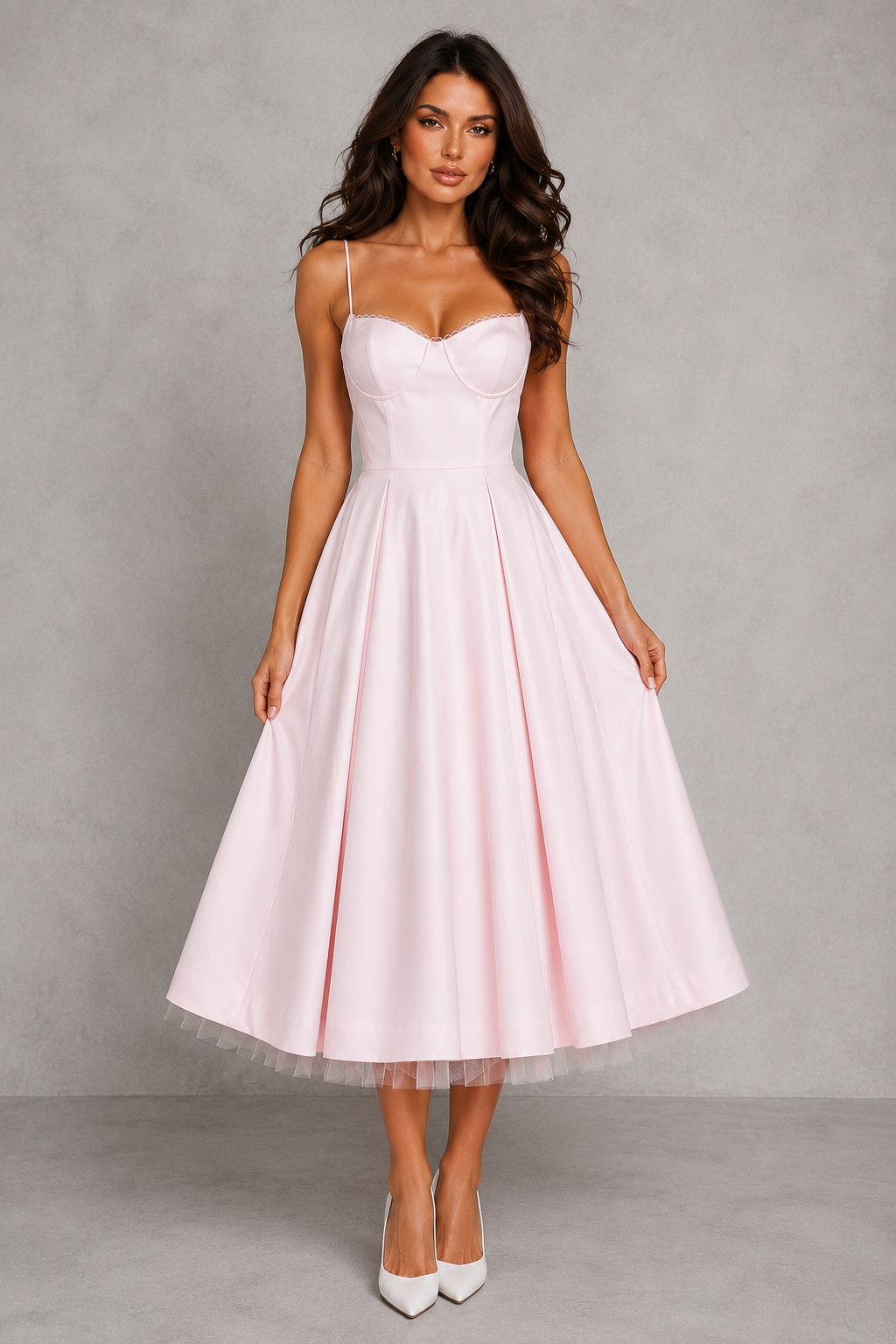 Women’s Corset Midi Dress with Sweetheart Neckline for Wedding & Occasion Wear