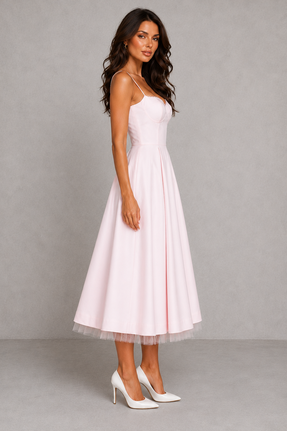 Women’s Corset Midi Dress with Sweetheart Neckline for Wedding & Occasion Wear