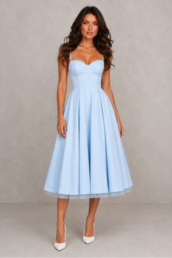 Women’s Corset Midi Dress with Sweetheart Neckline for Wedding & Occasion Wear
