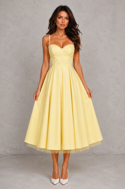 Women’s Corset Midi Dress with Sweetheart Neckline for Wedding & Occasion Wear