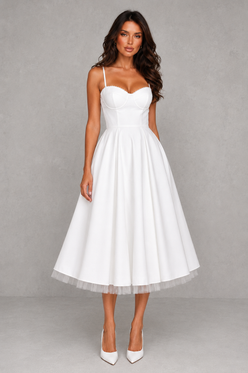 Women’s Corset Midi Dress with Sweetheart Neckline for Wedding & Occasion Wear