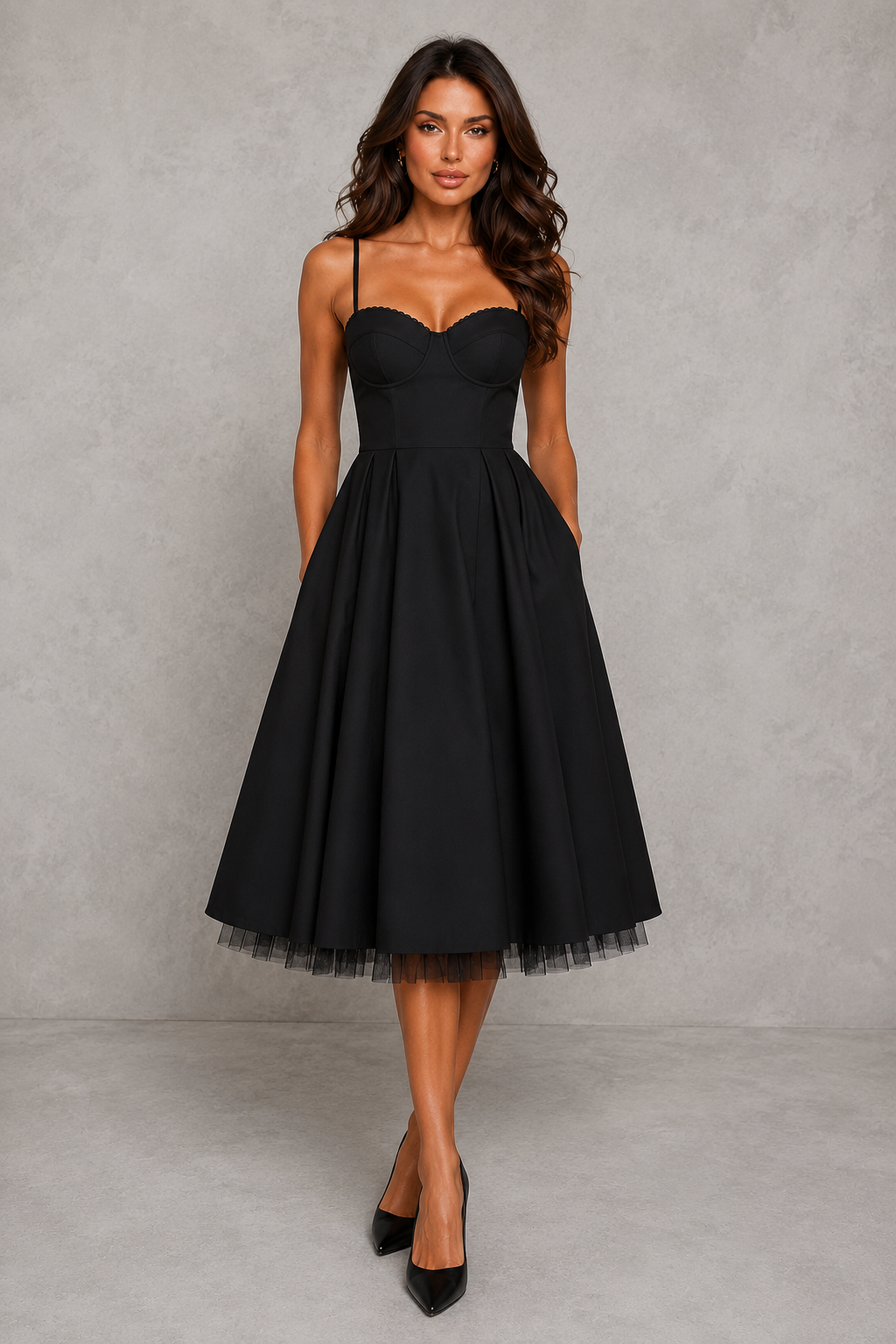 Women’s Corset Midi Dress with Sweetheart Neckline for Wedding & Occasion Wear