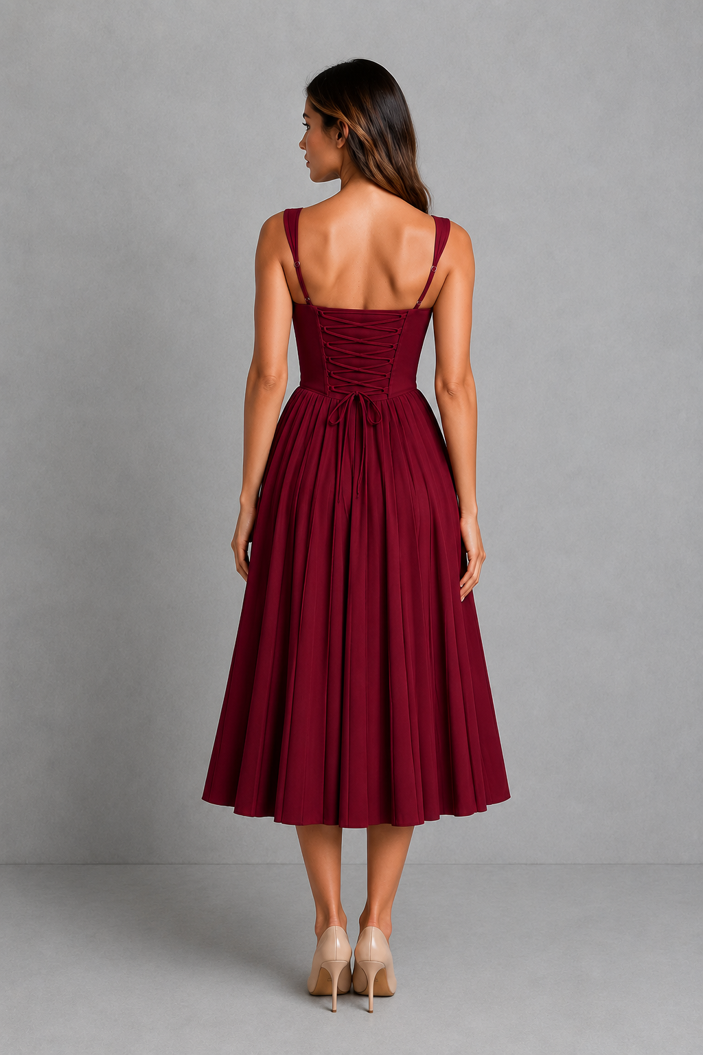Women's Corset Midi Dress - Sweetheart Neck Wedding Guest Fit & Flare
