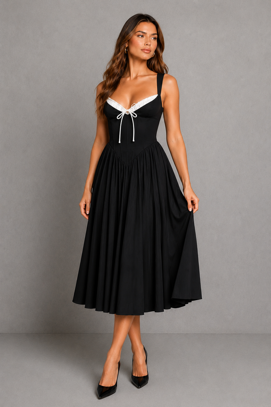 Women's Corset Midi Dress - Sweetheart Neck Wedding Guest Fit & Flare