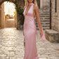 Aleena cowl neck halter maxi dress with a deep draped neckline, fitted halter strap, open back with tie-neck closure, sleeveless column silhouette, and floor-length straight hem in a smooth, elegant finish.