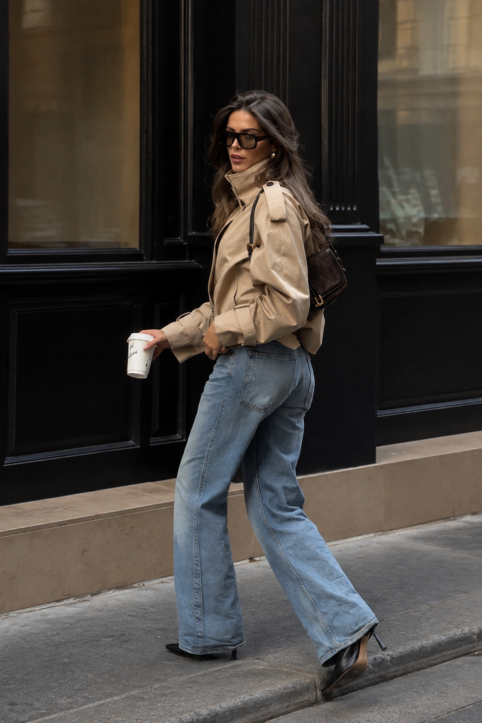 Women’s Cropped Trench Coat with Tailored Silhouette for Casual & Smart Wear