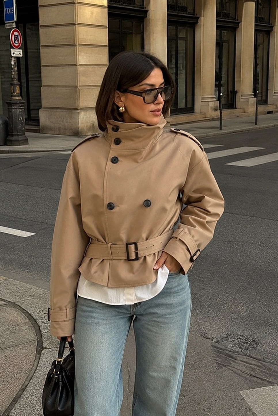 Women’s Cropped Trench Coat with Tailored Silhouette for Casual & Smart Wear
