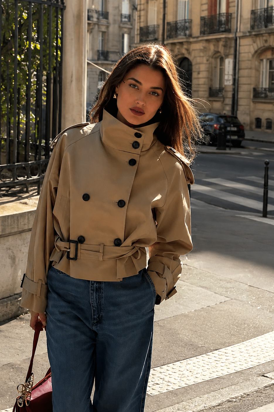 Women’s Cropped Trench Coat with Tailored Silhouette for Casual & Smart Wear