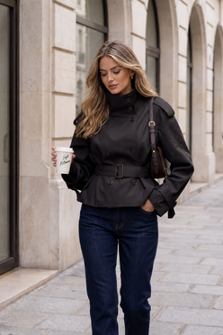 Women’s Cropped Trench Coat with Tailored Silhouette for Casual & Smart Wear