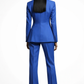 Blue suit worn by a person on a white background