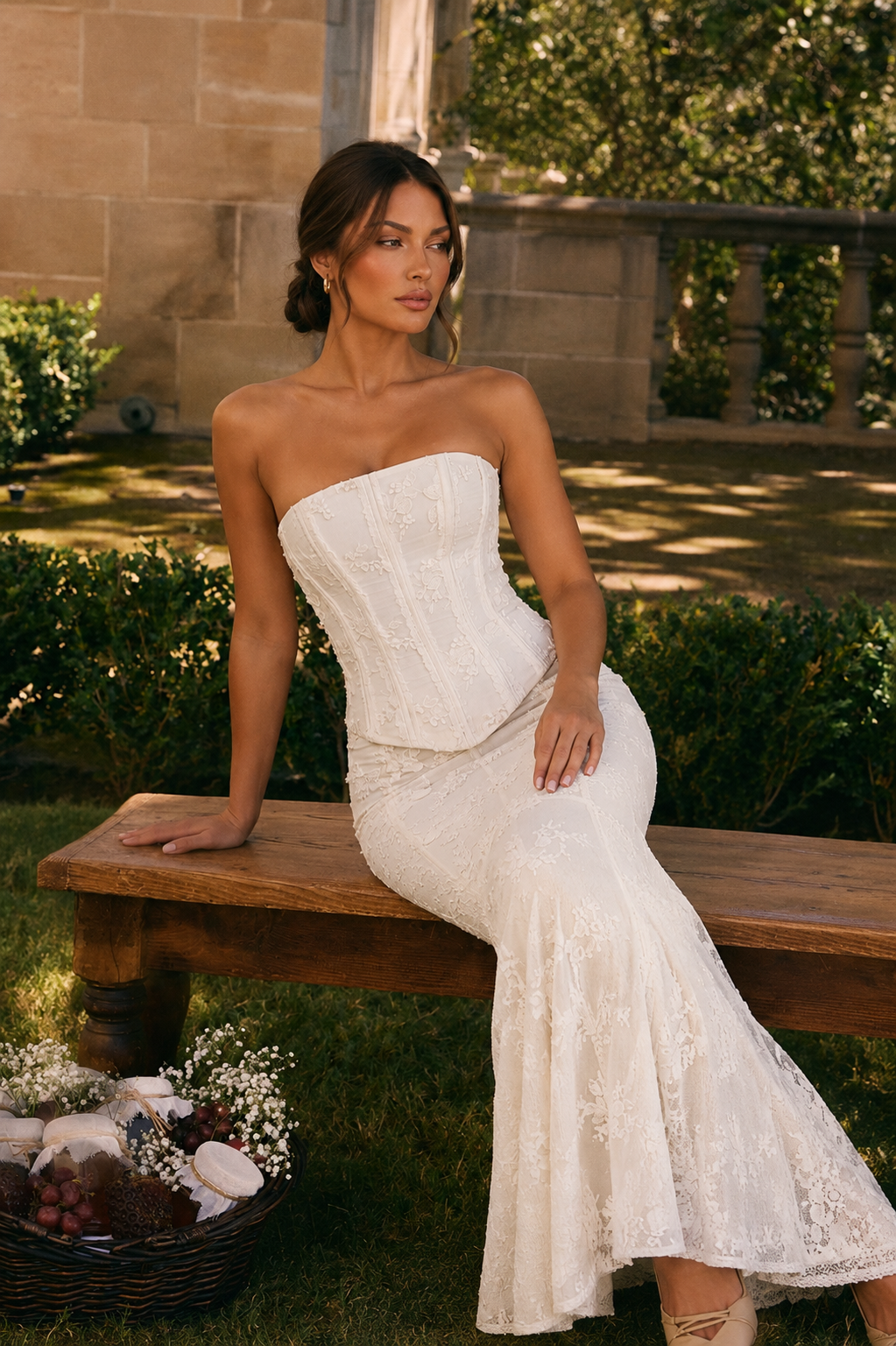 Women’s Embroidered Corset Gown with Floral Detail for Wedding & Formal Occasion Wear