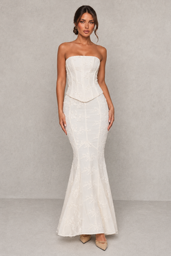 Women’s Embroidered Corset Gown with Floral Detail for Wedding & Formal Occasion Wear