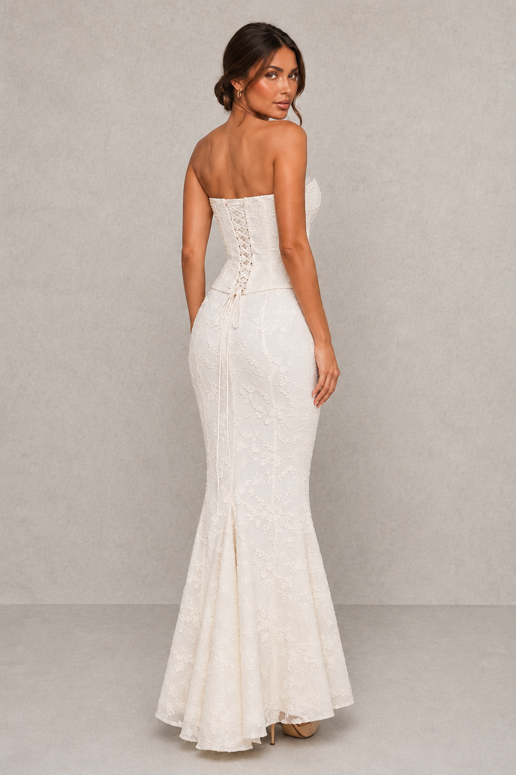 Women’s Embroidered Corset Gown with Floral Detail for Wedding & Formal Occasion Wear