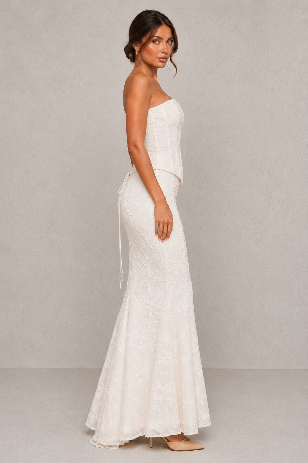 Women’s Embroidered Corset Gown with Floral Detail for Wedding & Formal Occasion Wear