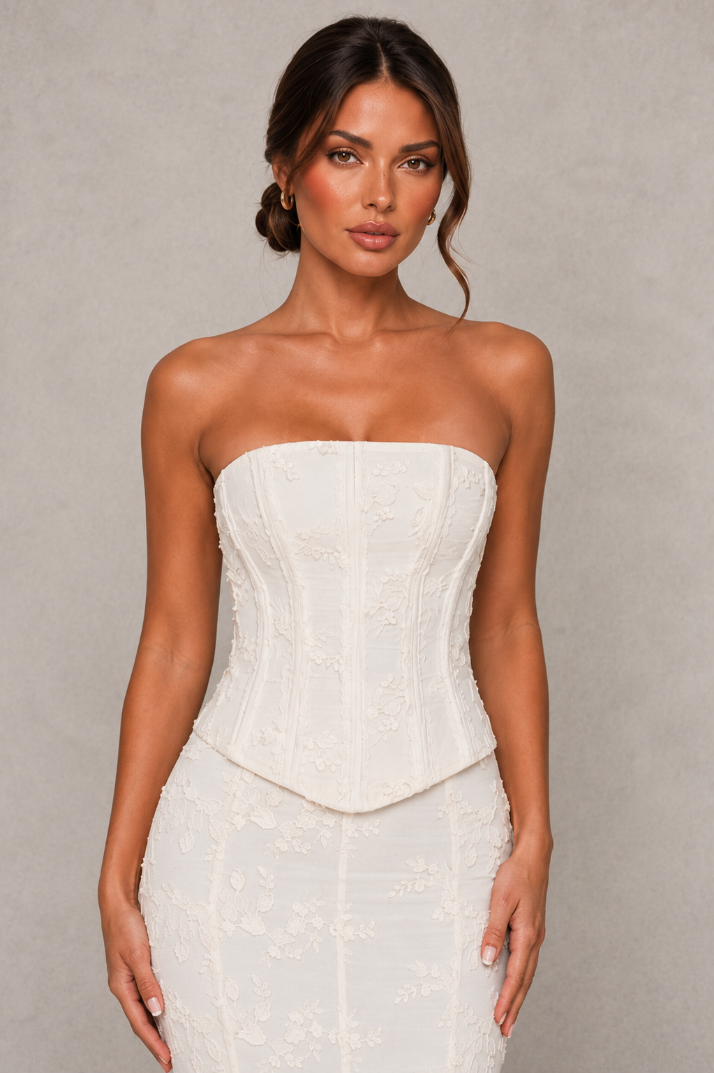 Women’s Embroidered Corset Gown with Floral Detail for Wedding & Formal Occasion Wear
