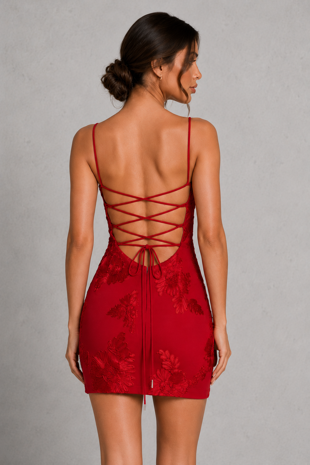 Women’s Floral Appliqué Bodycon Mini Dress with Corset Bodice