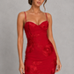 Women’s Floral Appliqué Bodycon Mini Dress with Corset Bodice