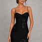 Women’s Floral Appliqué Bodycon Mini Dress with Corset Bodice
