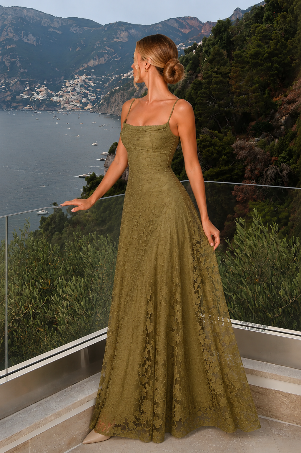 Women's Floral Lace Maxi Wedding Guest Dress - Formal Occasion Dress