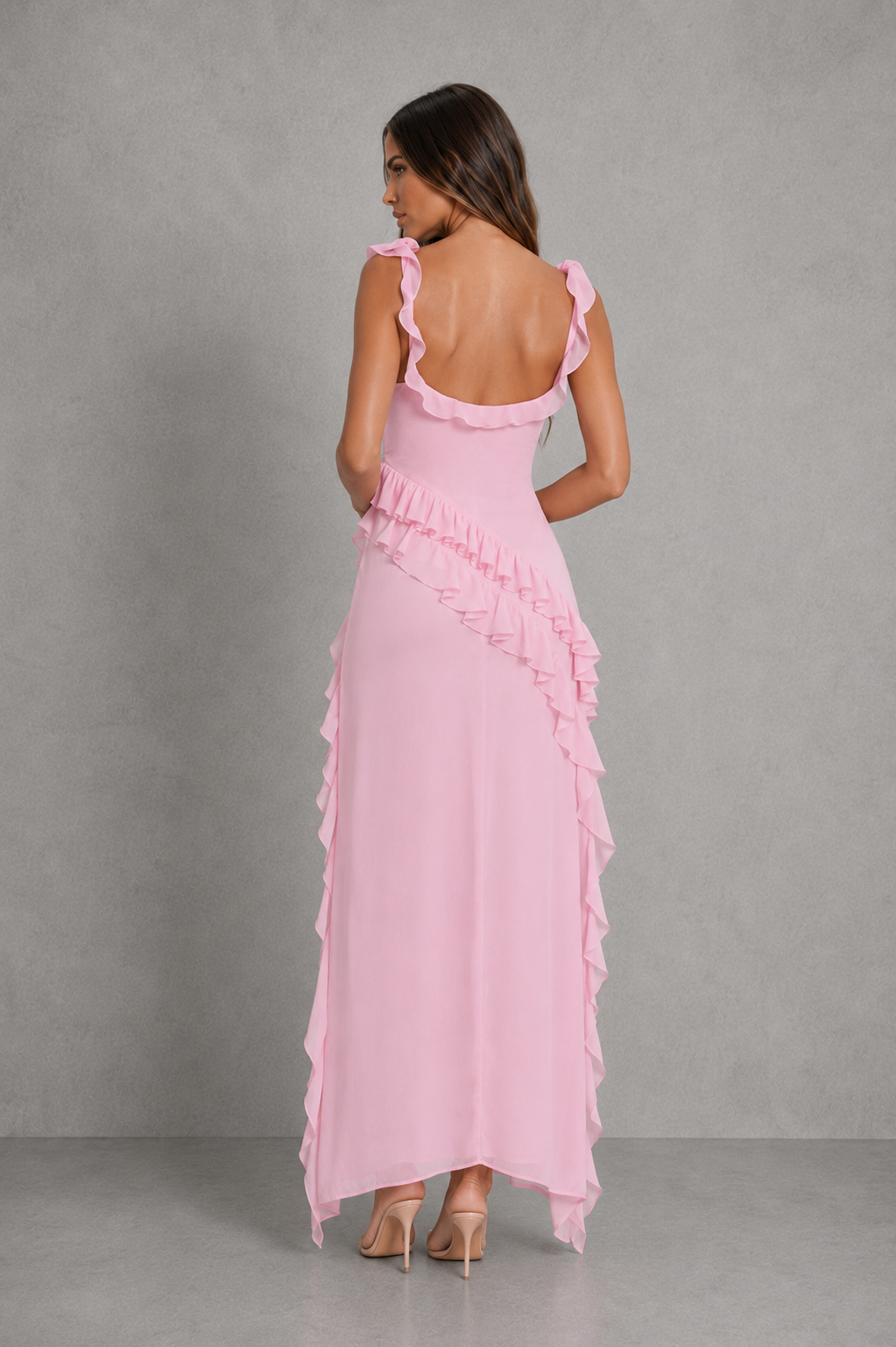 Women’s Floral Ruched Maxi Dress with Rose Appliqué for Wedding & Occasion Wear