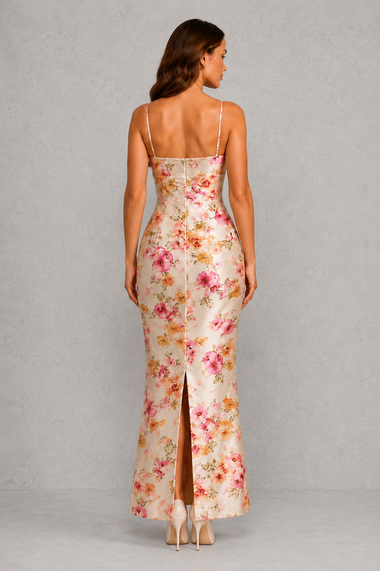 Women’s Floral Satin Maxi Dress with Shaping Cups – By Hayley