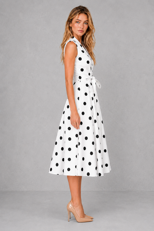 Women’s Full Skirt Polka Dot Midi Dress – By Hayley