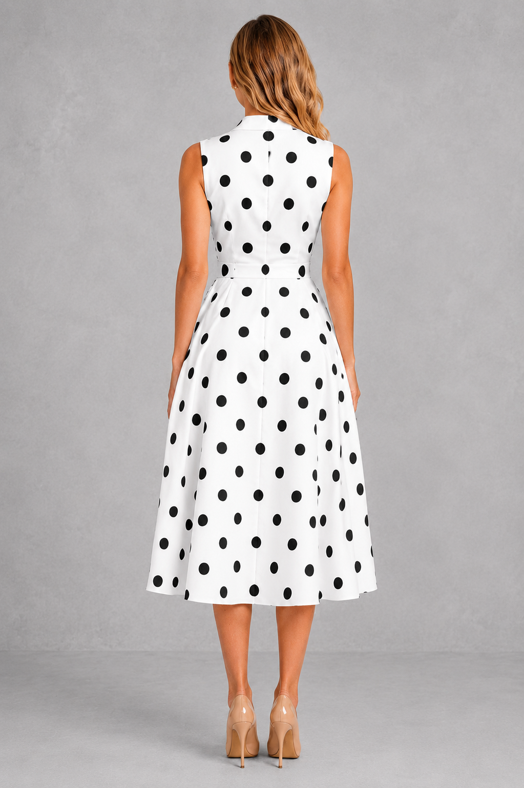 Women’s Full Skirt Polka Dot Midi Dress – By Hayley