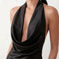 Shop the Women's Georgina Satin Cowl Neck Halter Maxi Dress. Featuring glossy satin, a draped halter neckline, open tie-back design, and a flattering mermaid silhouette, this elegant floor-length gown is perfect for weddings, black-tie events, proms, galas, and special occasions.