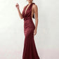 Shop the Women's Georgina Satin Cowl Neck Halter Maxi Dress. Featuring glossy satin, a draped halter neckline, open tie-back design, and a flattering mermaid silhouette, this elegant floor-length gown is perfect for weddings, black-tie events, proms, galas, and special occasions.