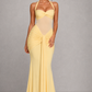Women’s Halter Maxi Dress with Sheer Mesh Bodice for Formal & Evening Wear