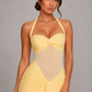 Women’s Halter Maxi Dress with Sheer Mesh Bodice for Formal & Evening Wear