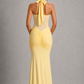 Women’s Halter Maxi Dress with Sheer Mesh Bodice for Formal & Evening Wear
