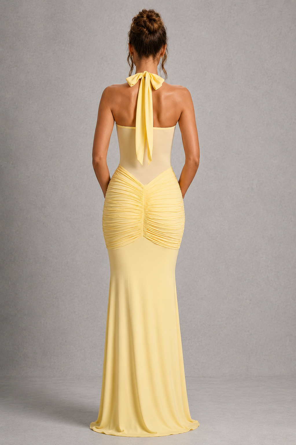 Women’s Halter Maxi Dress with Sheer Mesh Bodice for Formal & Evening Wear