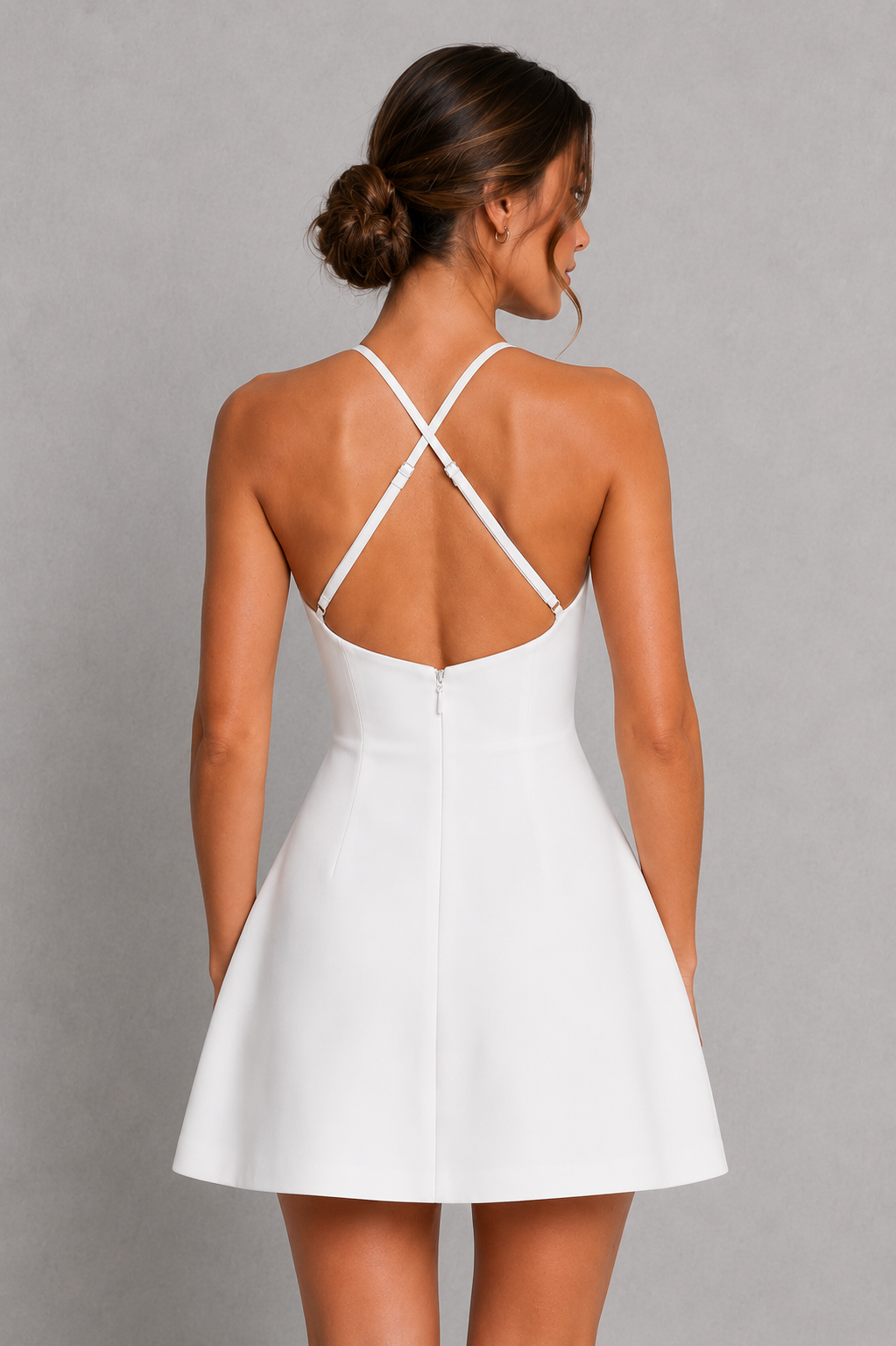 Women’s High Neck Bubble Mini Dress with Crossover Back Straps