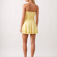 Women's Jessa Strapless Ruched Mini Dress with a strapless square neckline, elasticated bodice, ruched waist and double-layer tiered flared mini skirt, available in White, Yellow, Green, Pink and Black for parties, weddings and summer occasions.