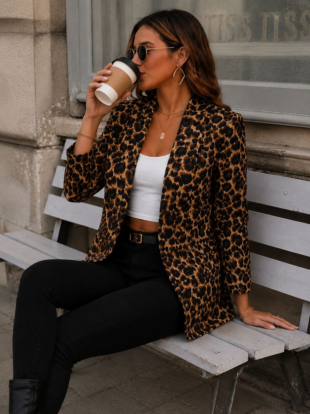 Women’s Leopard Print Blazer with Lapel Collar