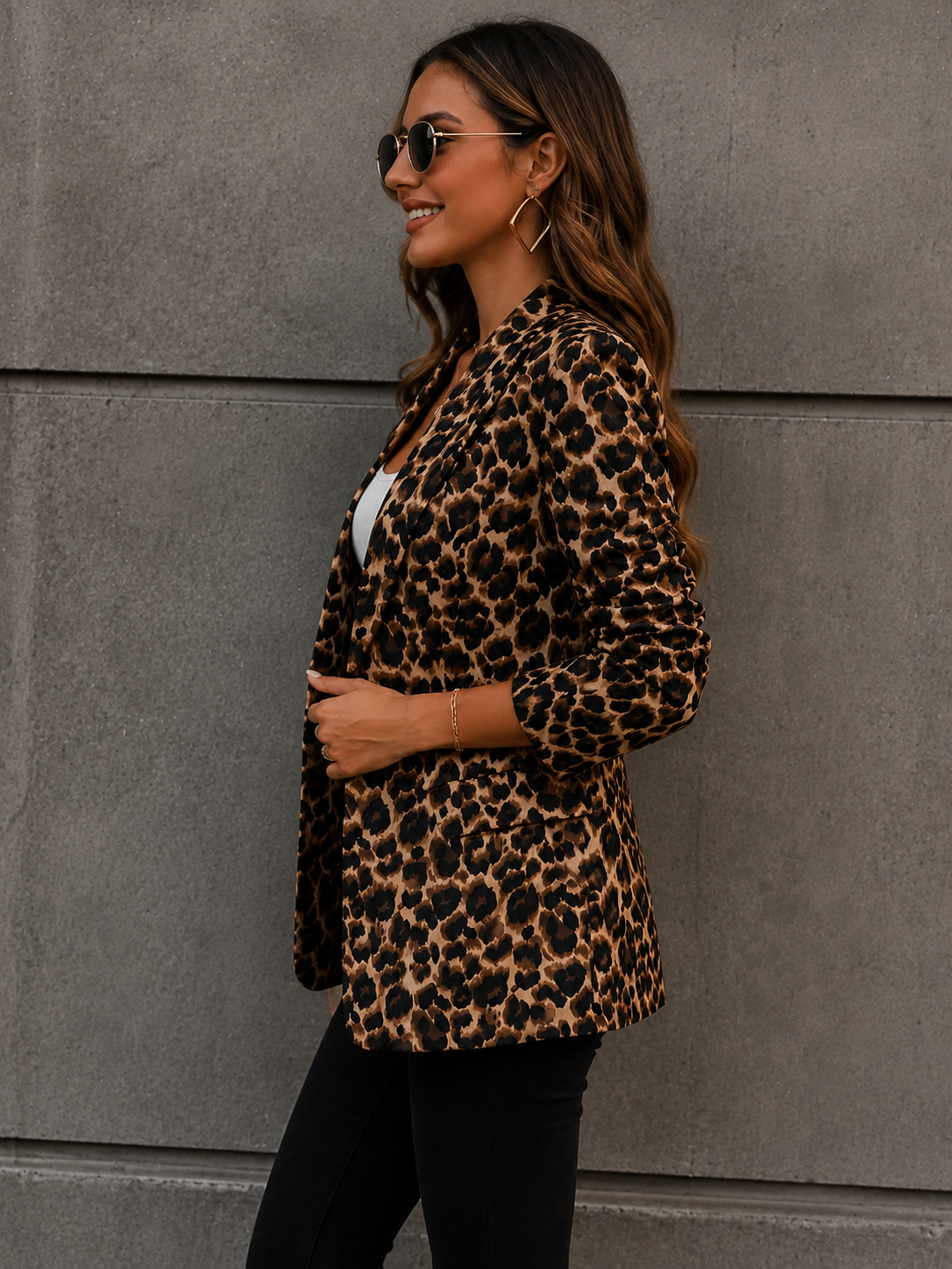 Women’s Leopard Print Blazer with Lapel Collar